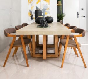 שולחן אוכל בטון ועץ אלון